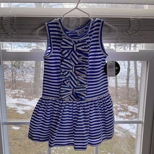 NWT Le Top girls white and blue striped dress size 2T